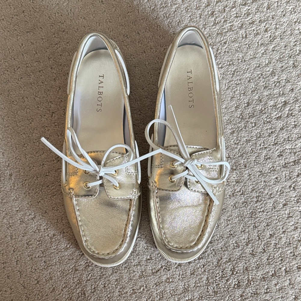 Talbots Metallic Gold Flats with White Laces